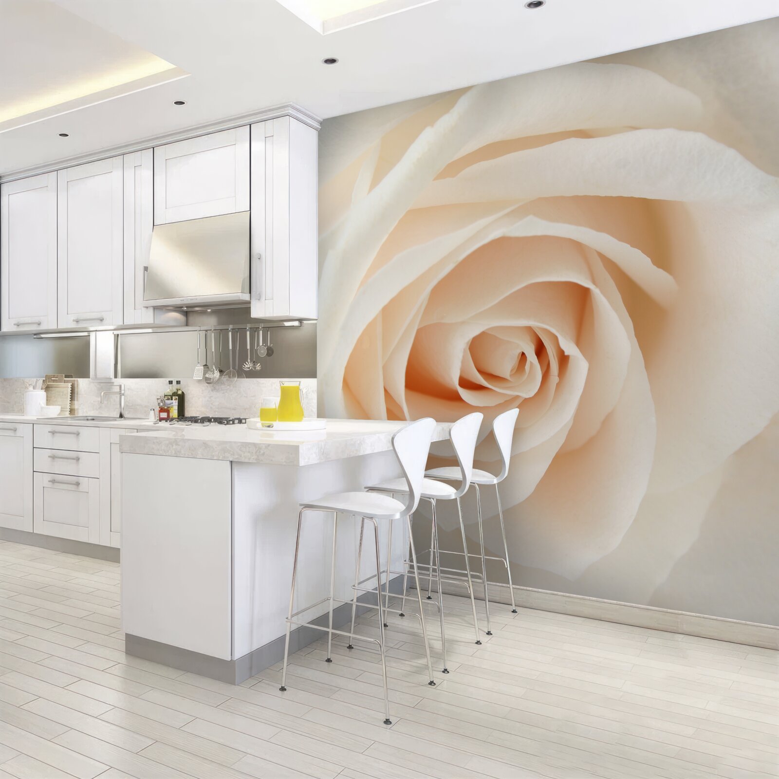 Papier peint rose crème aux pétales souples en pleine gloire