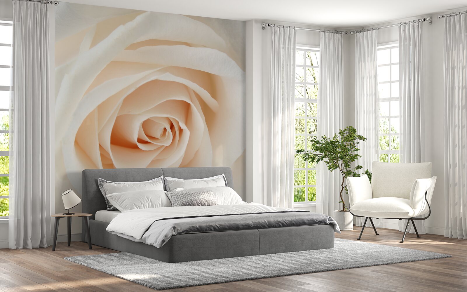 Papier peint rose crème aux pétales souples en pleine gloire