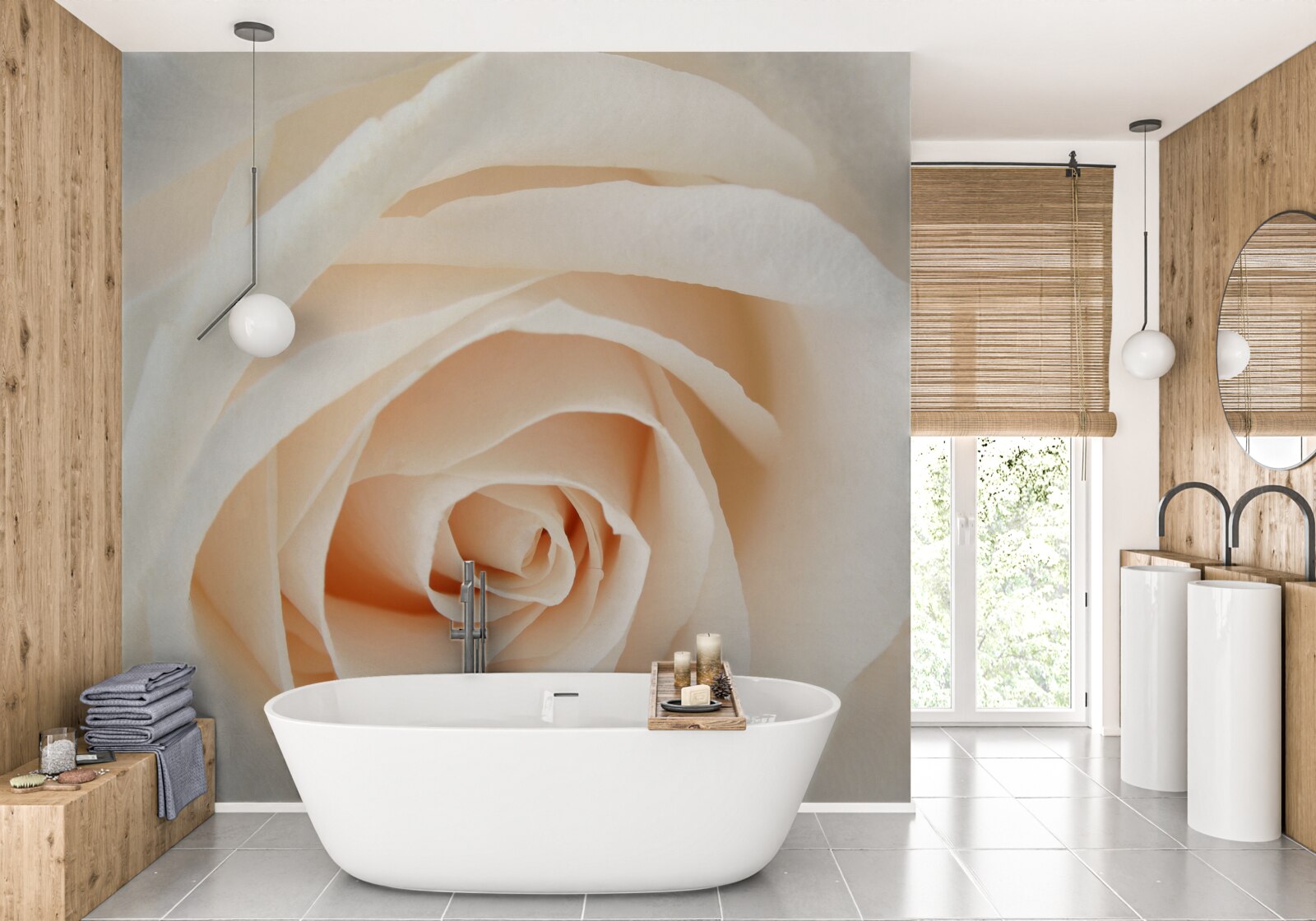 Papier peint rose crème aux pétales souples en pleine gloire