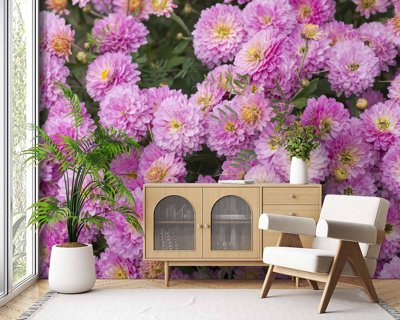 Papier peint de beaux gerberas avec des marguerites lilas brillantes