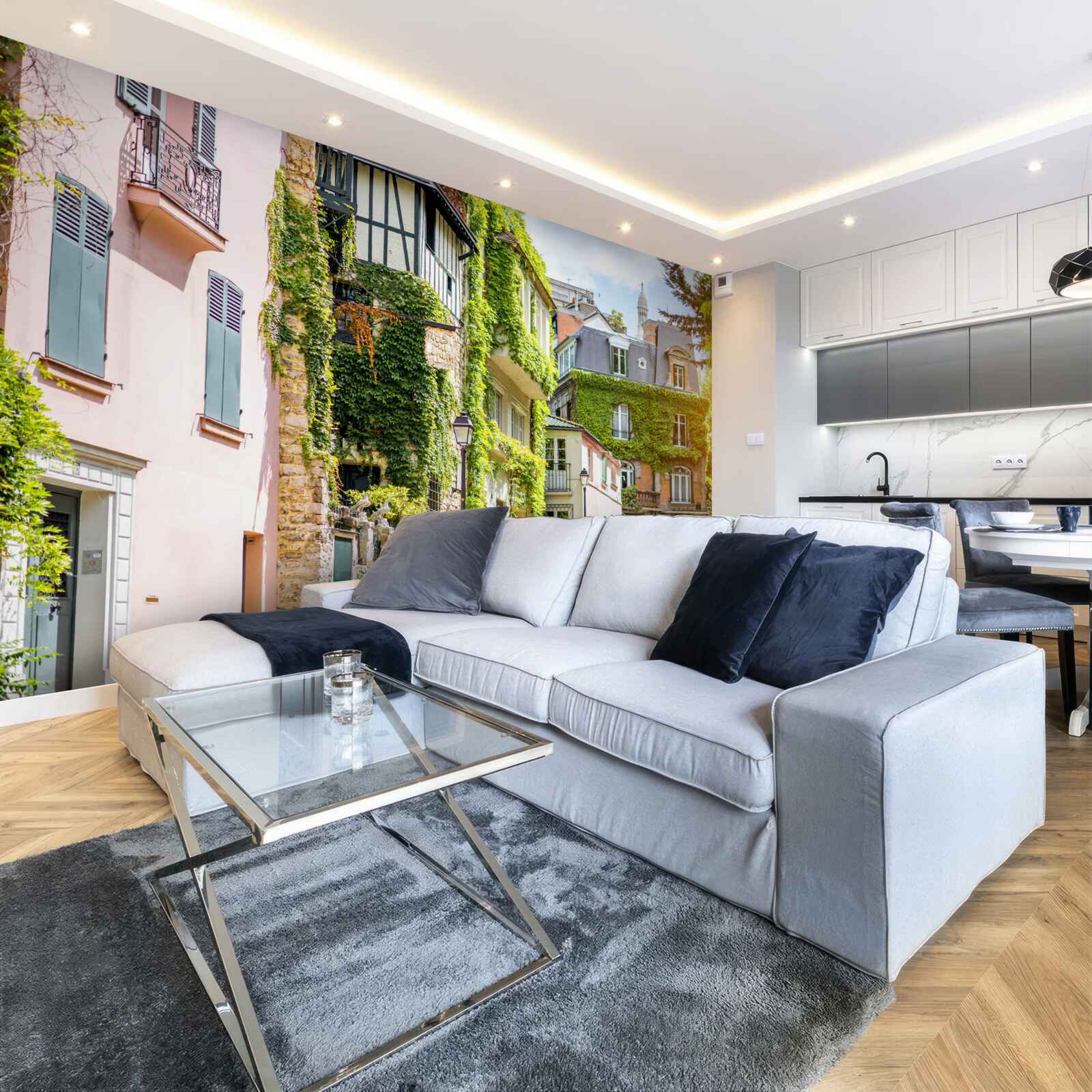 Papier peint vieilles maisons couvertes de belles plantes