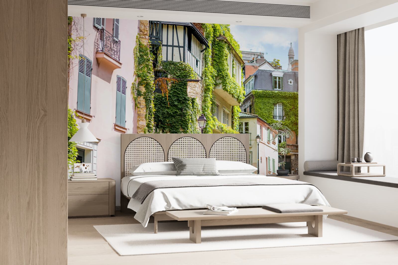 Papier peint vieilles maisons couvertes de belles plantes