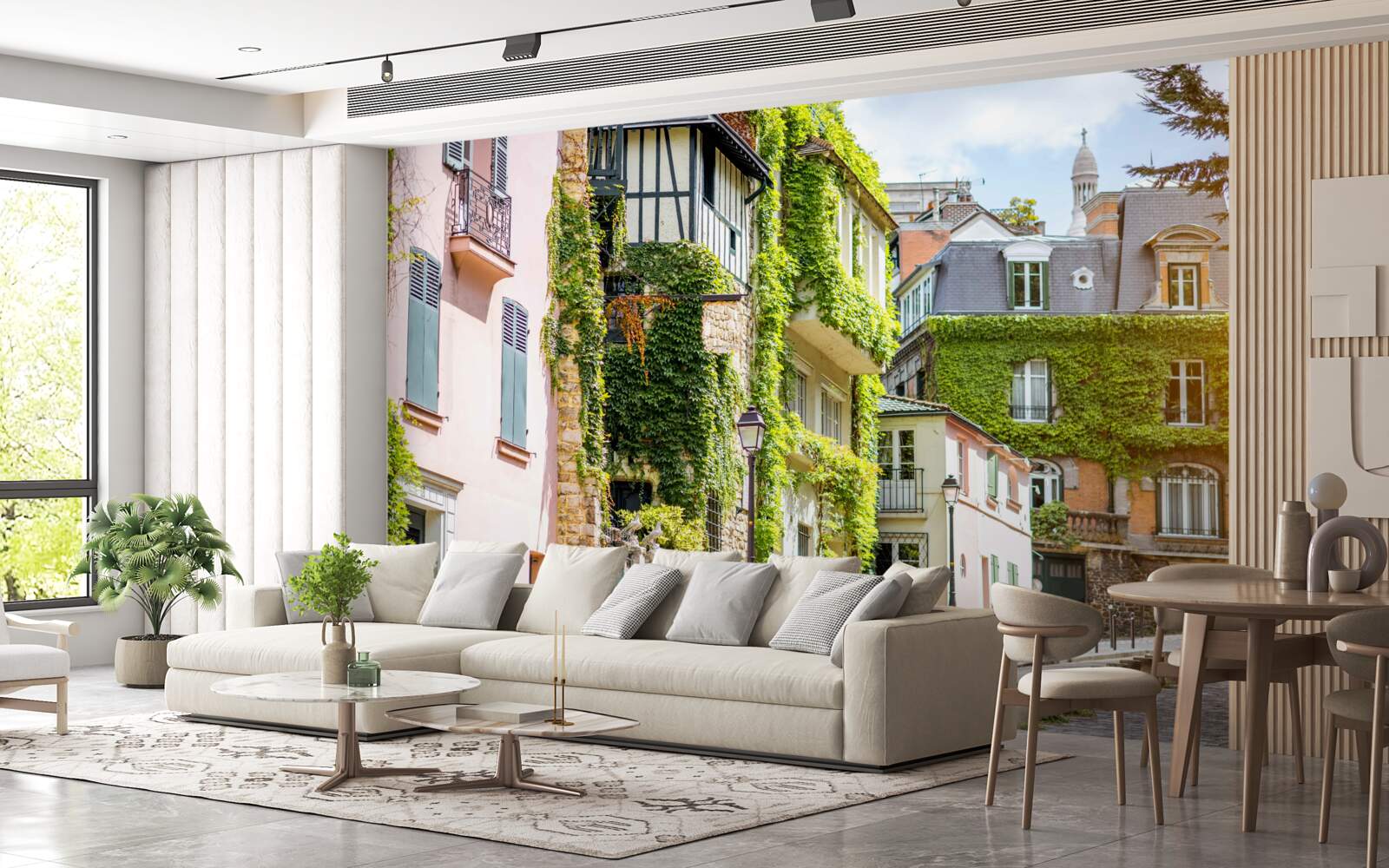 Papier peint vieilles maisons couvertes de belles plantes