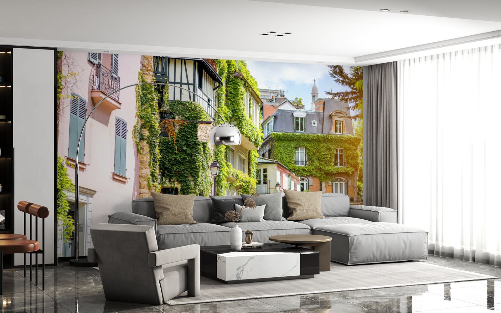 Papier peint vieilles maisons couvertes de belles plantes