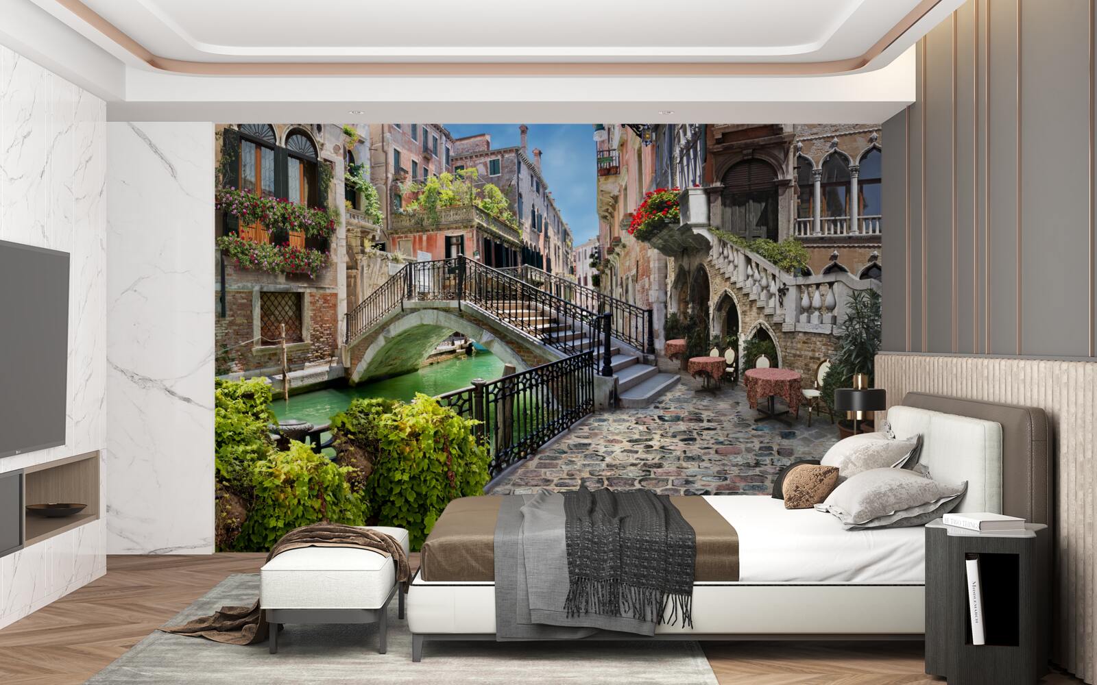 Papier peint pont détruit sur le canal de venise