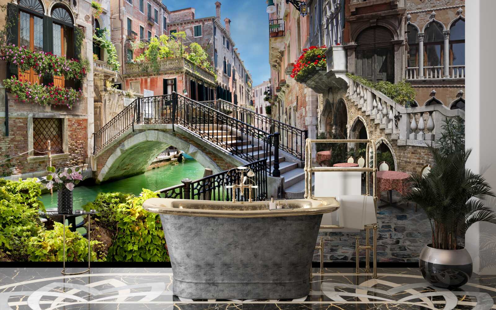 Papier peint pont détruit sur le canal de venise