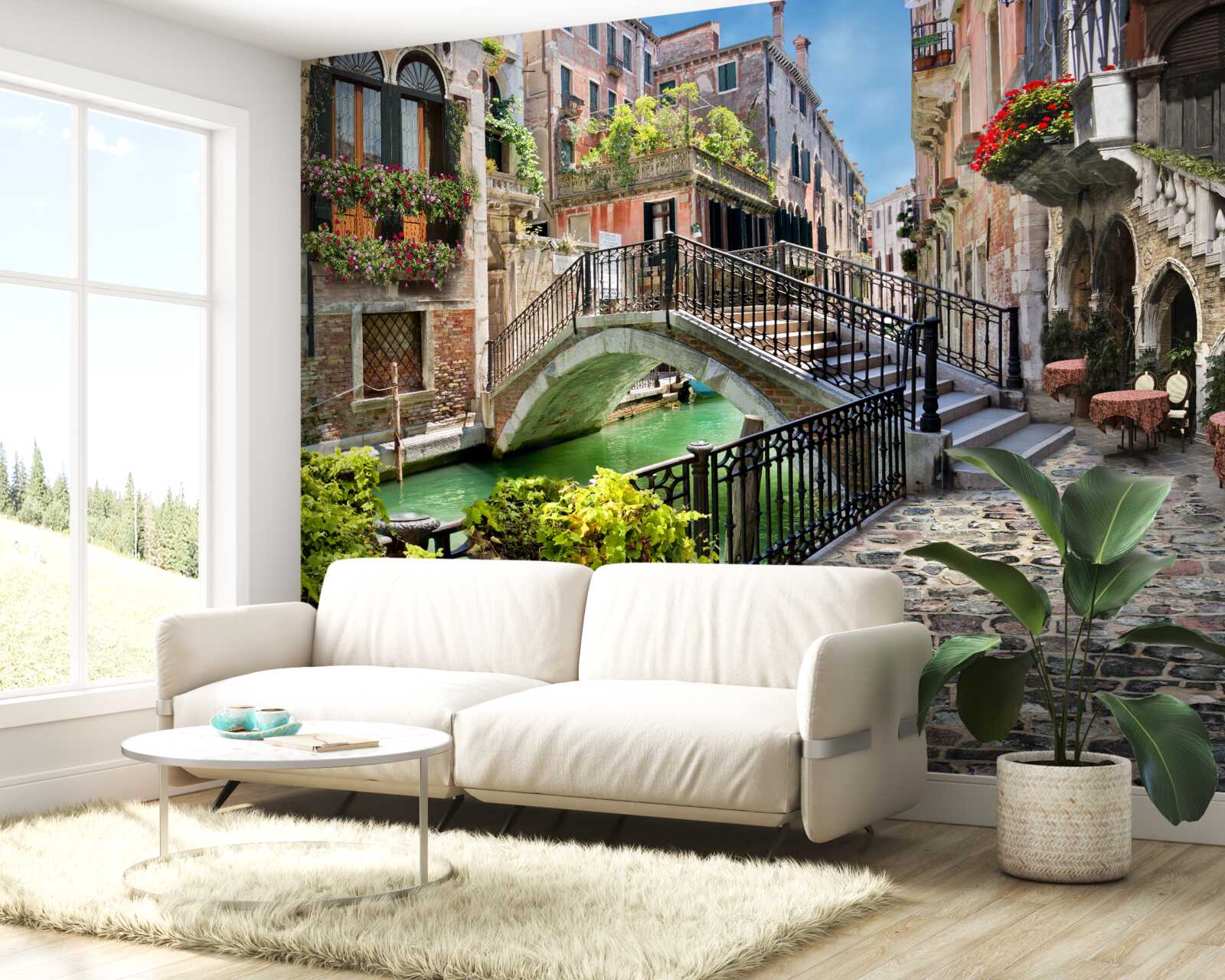 Papier peint pont détruit sur le canal de venise