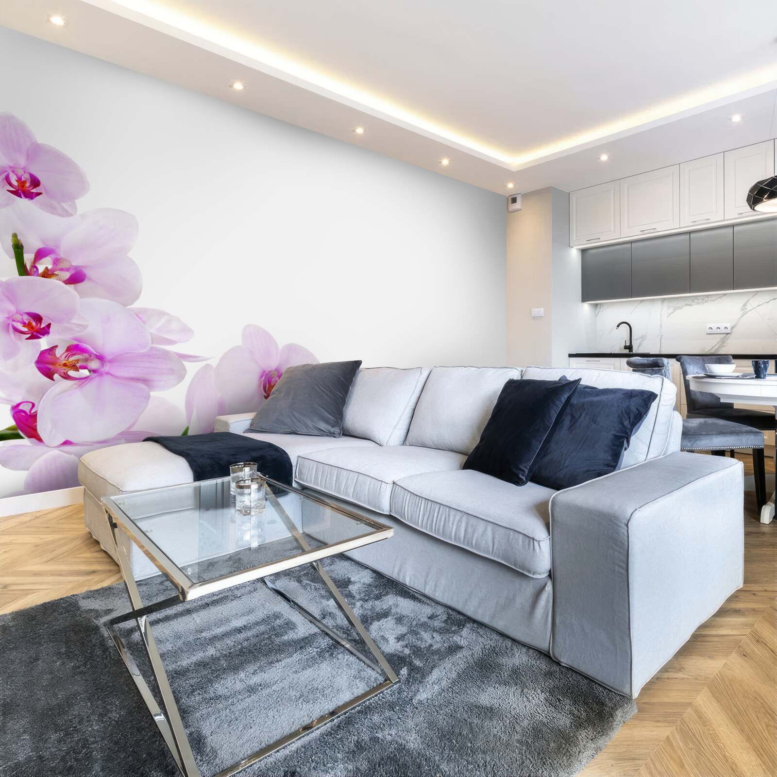 Papier peint branches d'une orchidée brillante sur fond clair