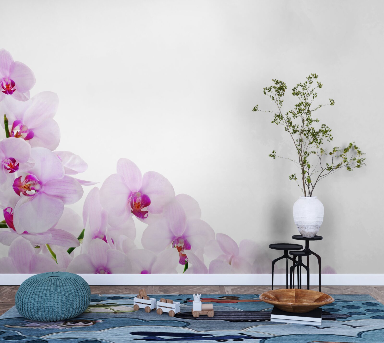 Papier peint branches d'une orchidée brillante sur fond clair