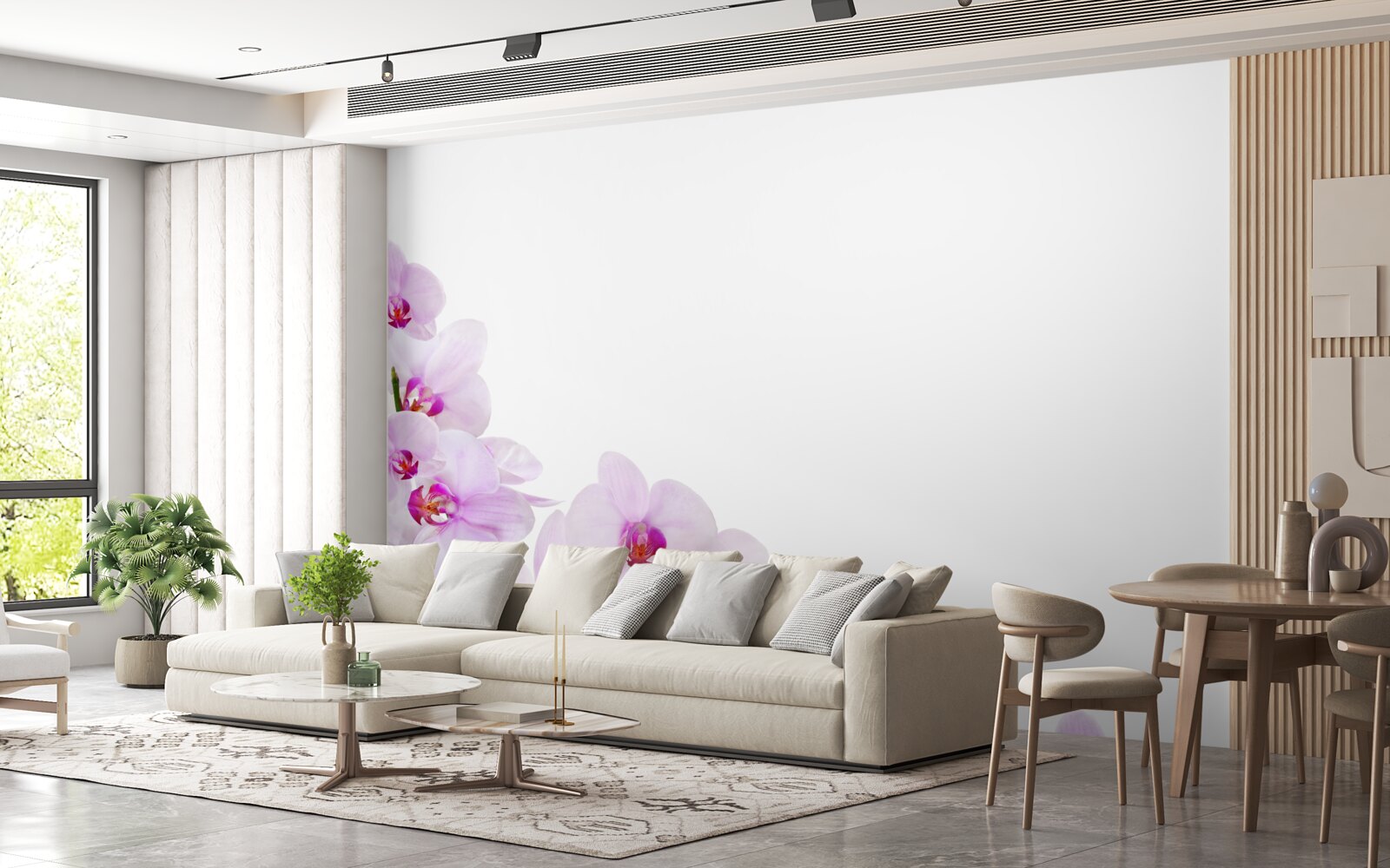 Papier peint branches d'une orchidée brillante sur fond clair