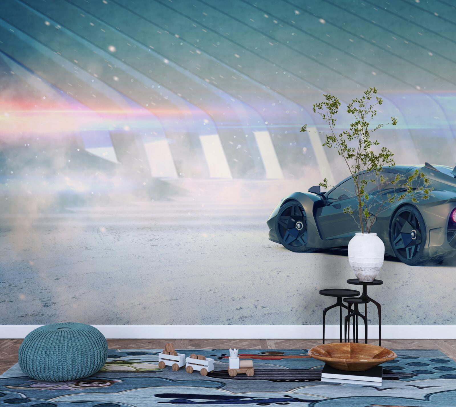 Papier peint voiture de course sur la ligne de départ