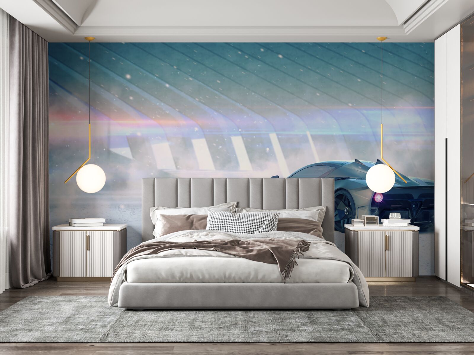 Papier peint voiture de course sur la ligne de départ