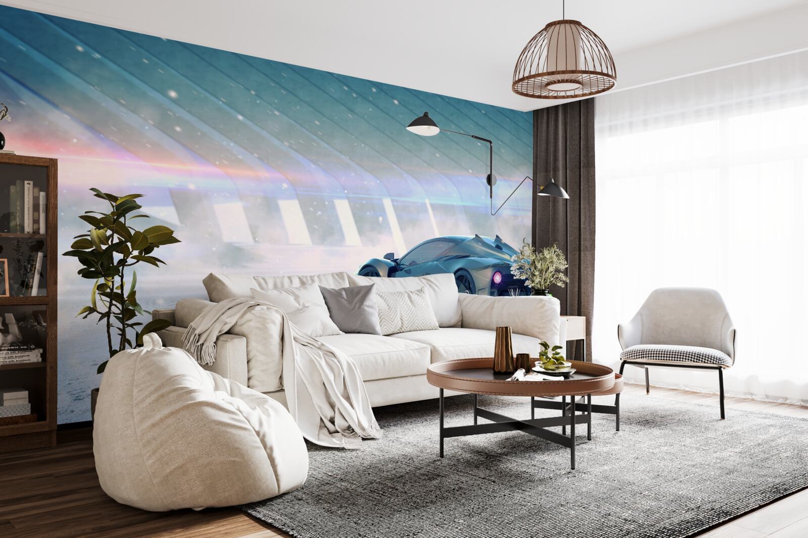 Papier peint voiture de course sur la ligne de départ