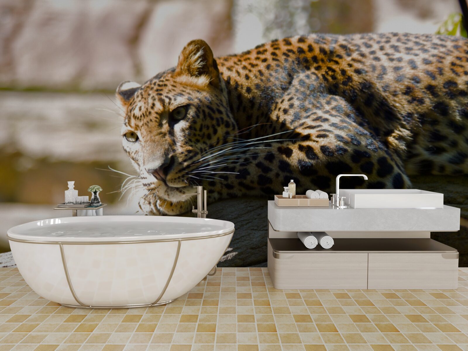 Papier peint panthère se prélassant au soleil