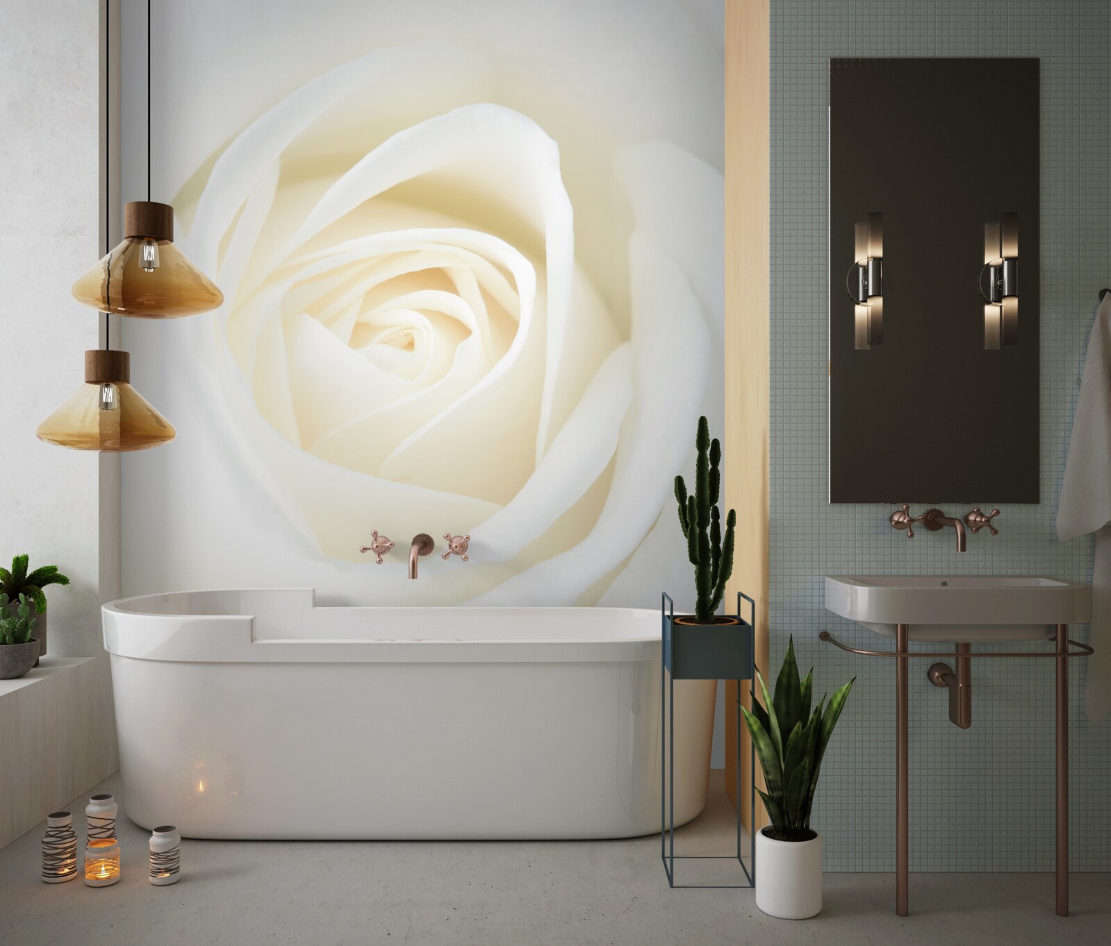 Papier peint gros plan d'un bourgeon de rose blanc comme neige