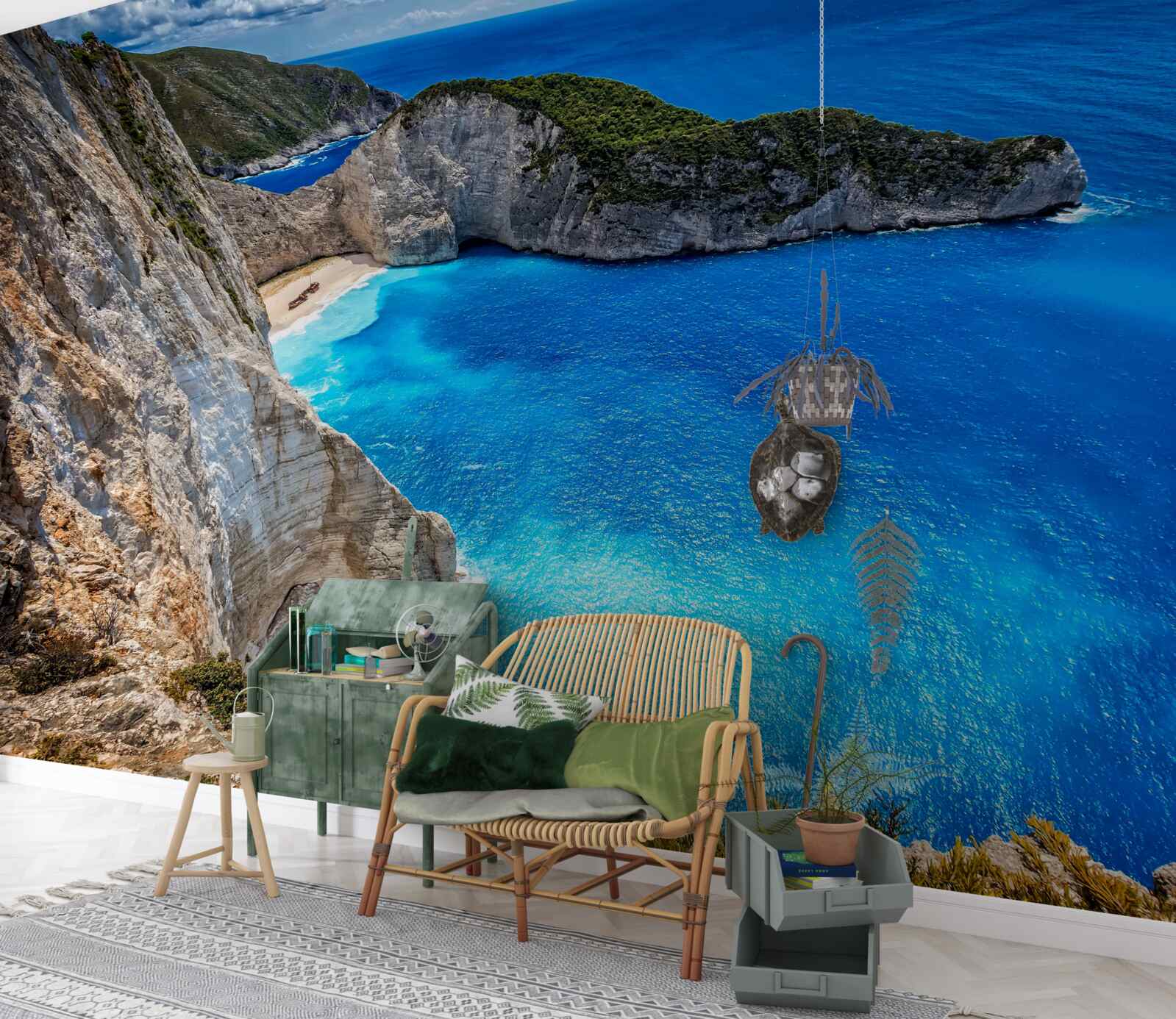 Papier peint des plages de sable blanc et des eaux turquoises au pied des montagnes