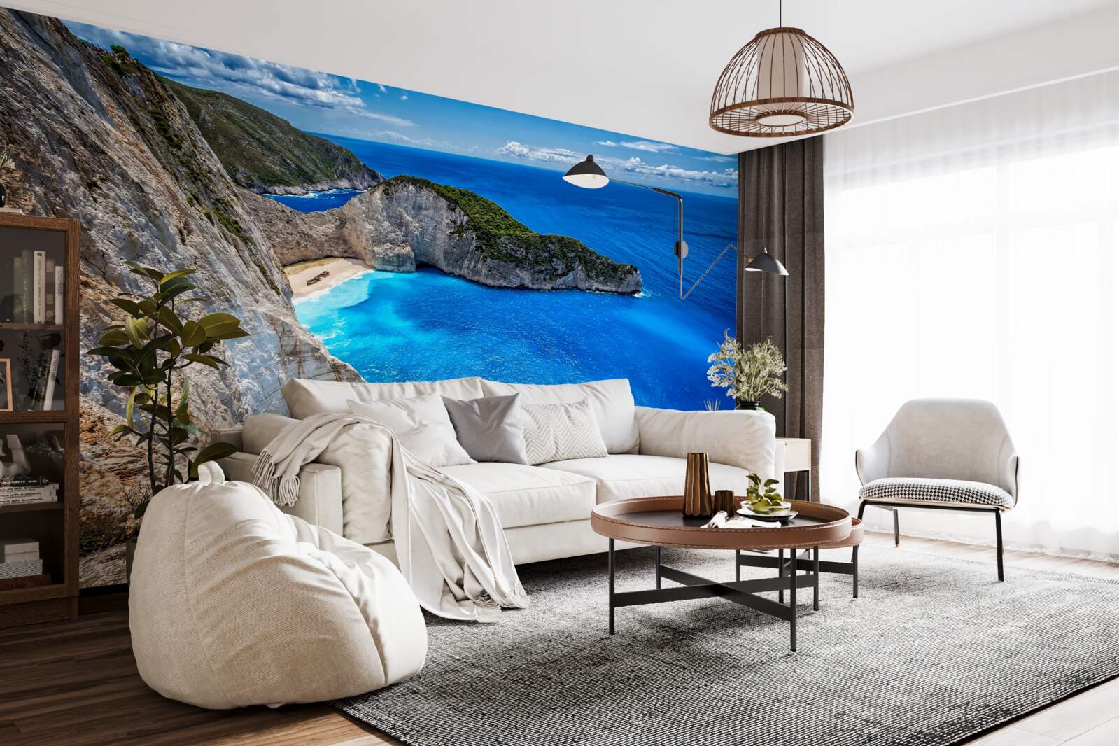 Papier peint des plages de sable blanc et des eaux turquoises au pied des montagnes