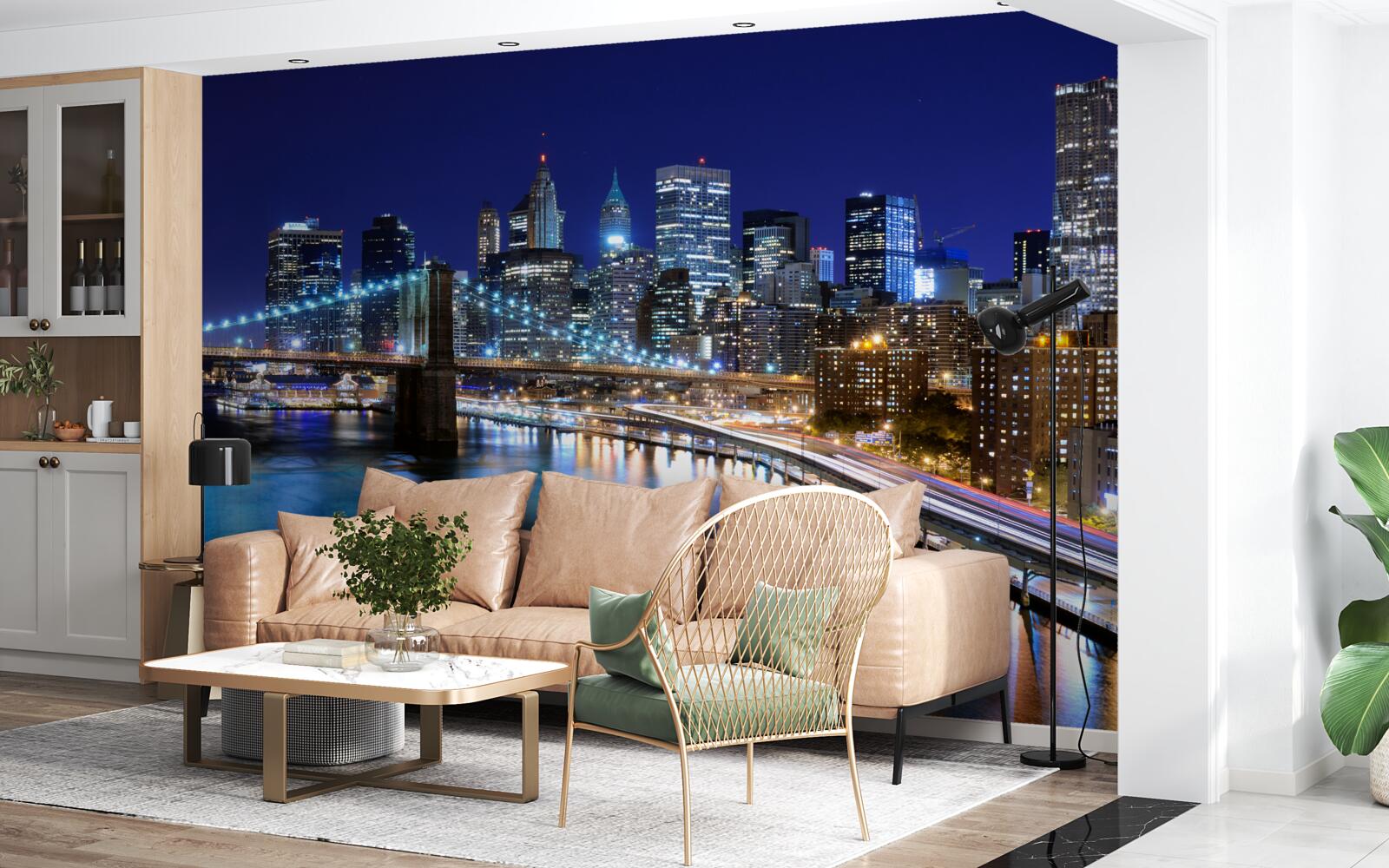 Papier peint le front de mer de manhattan illuminé la nuit