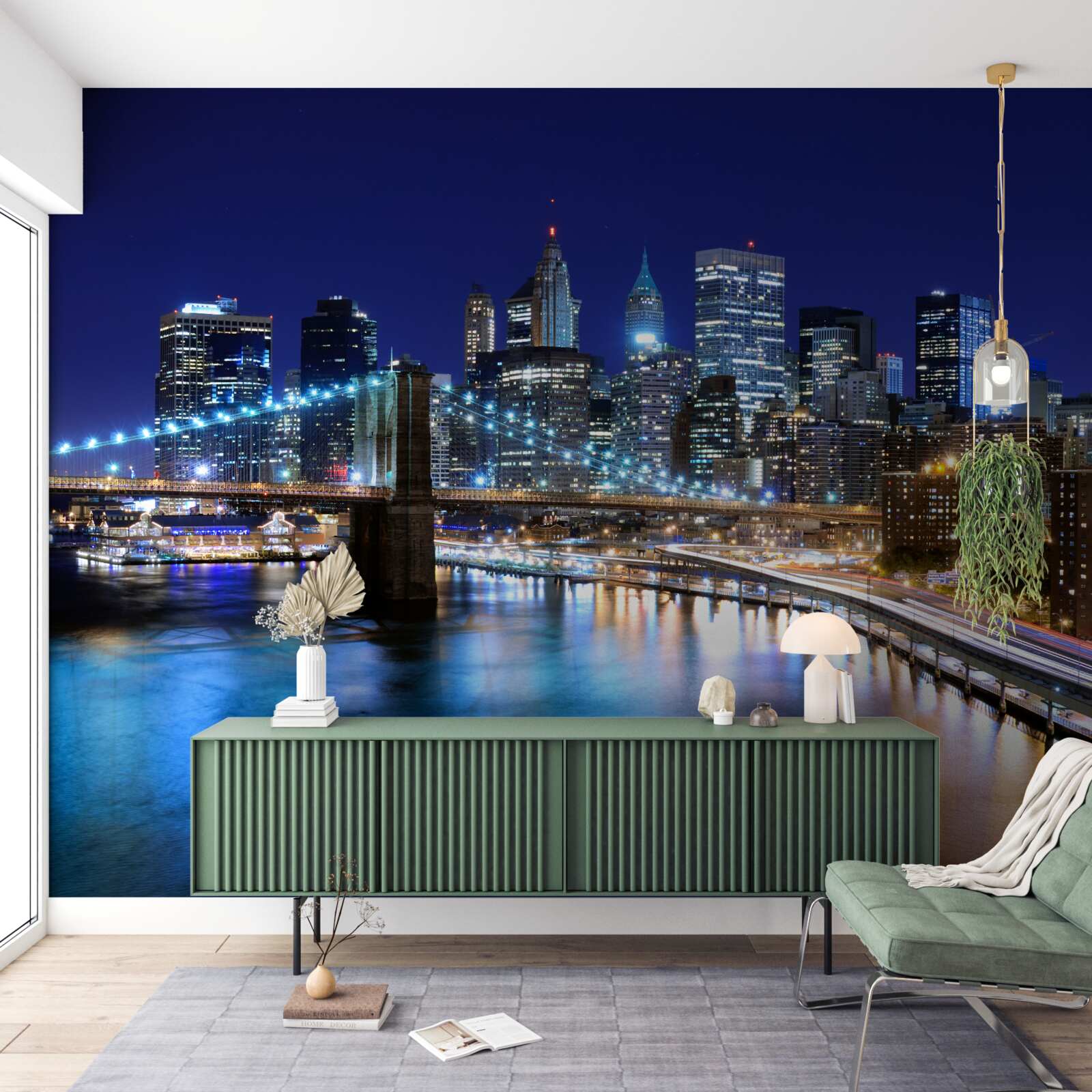 Papier peint le front de mer de manhattan illuminé la nuit