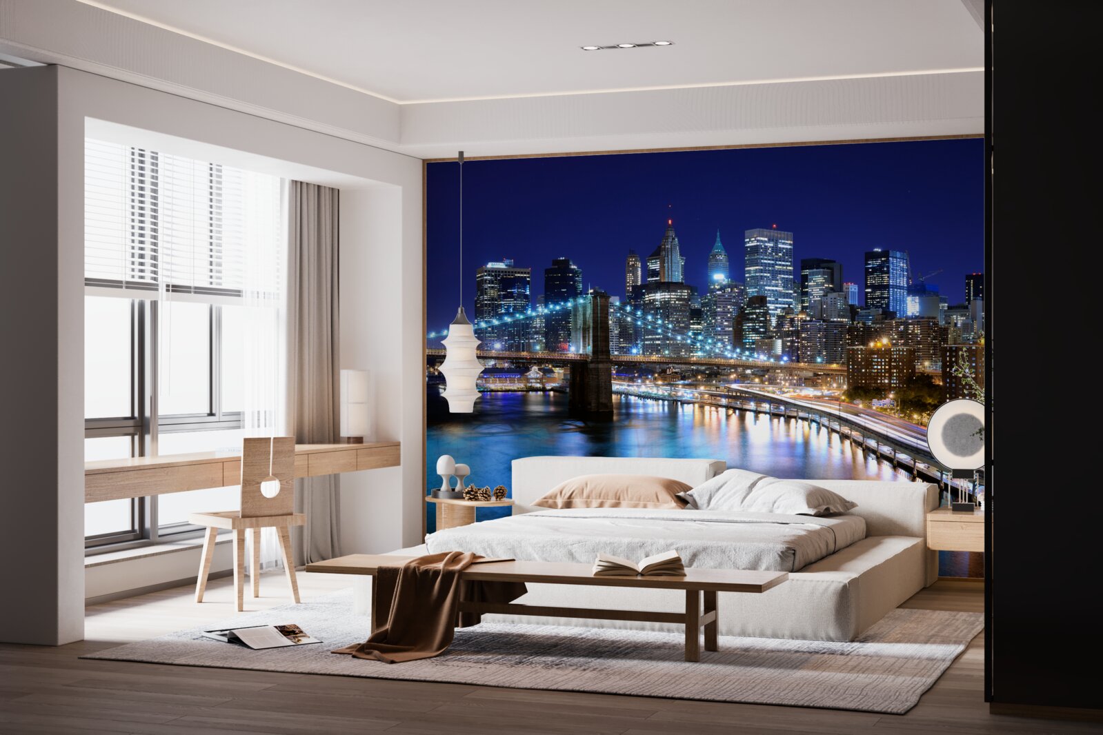 Papier peint le front de mer de manhattan illuminé la nuit