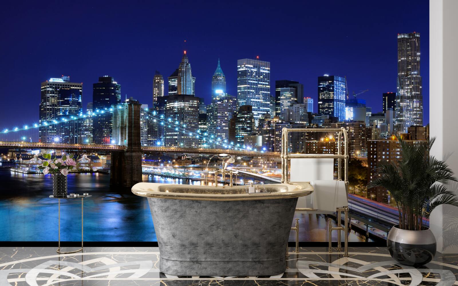 Papier peint le front de mer de manhattan illuminé la nuit