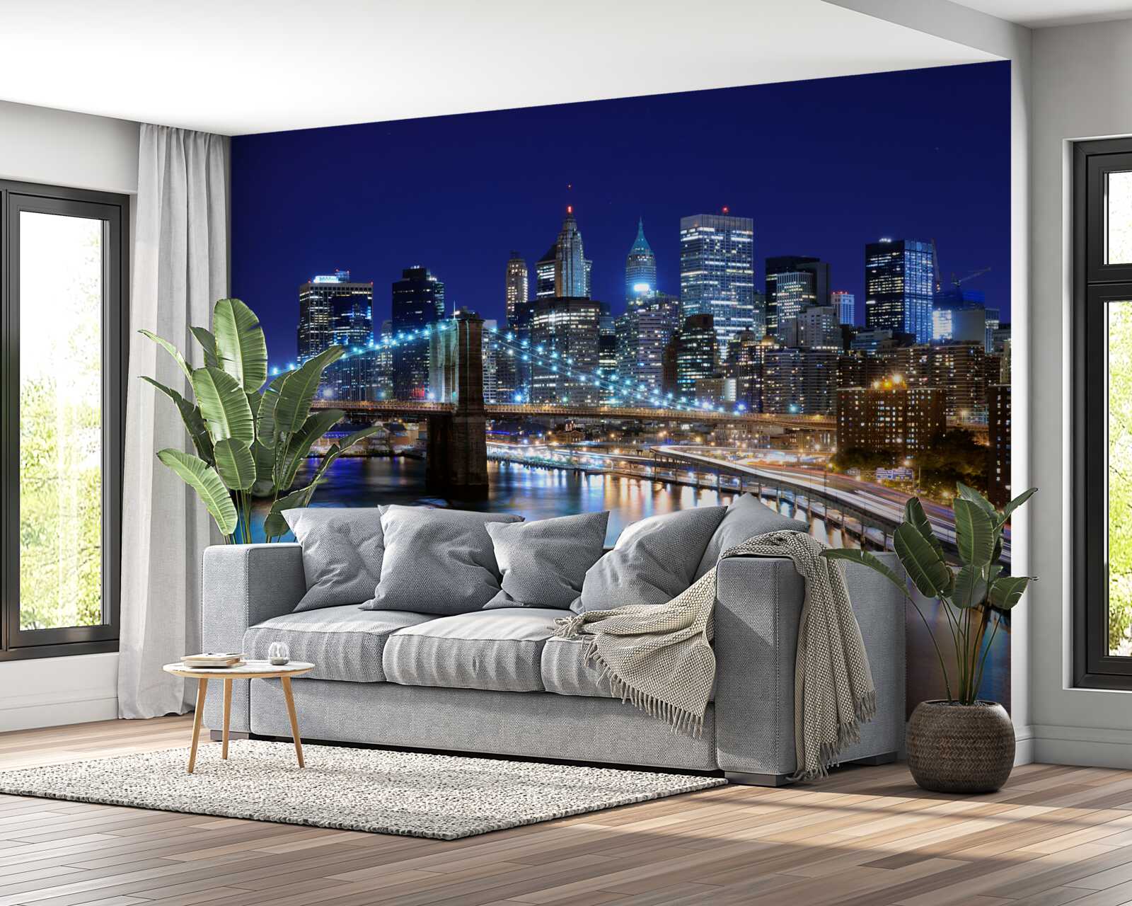 Papier peint le front de mer de manhattan illuminé la nuit