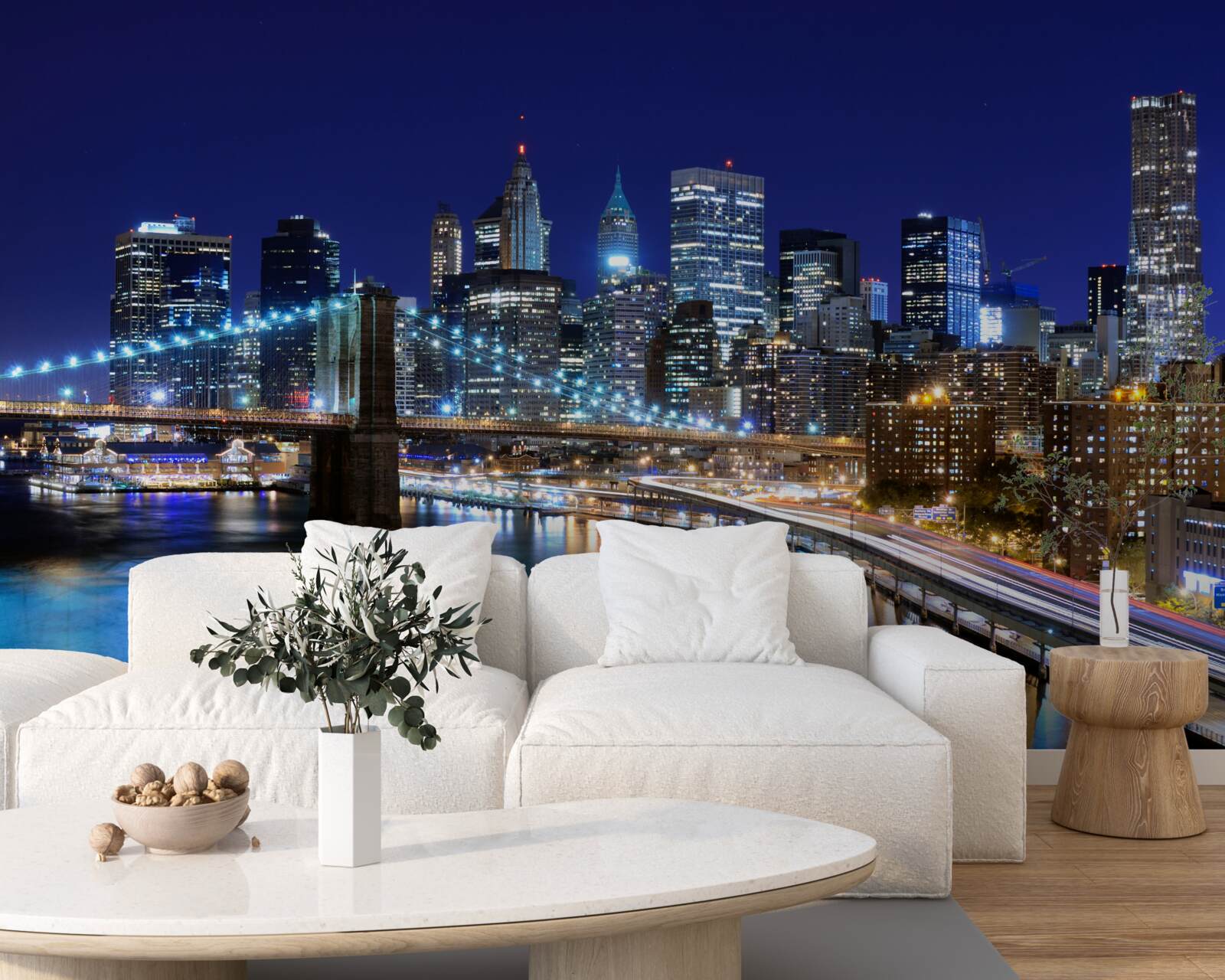 Papier peint le front de mer de manhattan illuminé la nuit