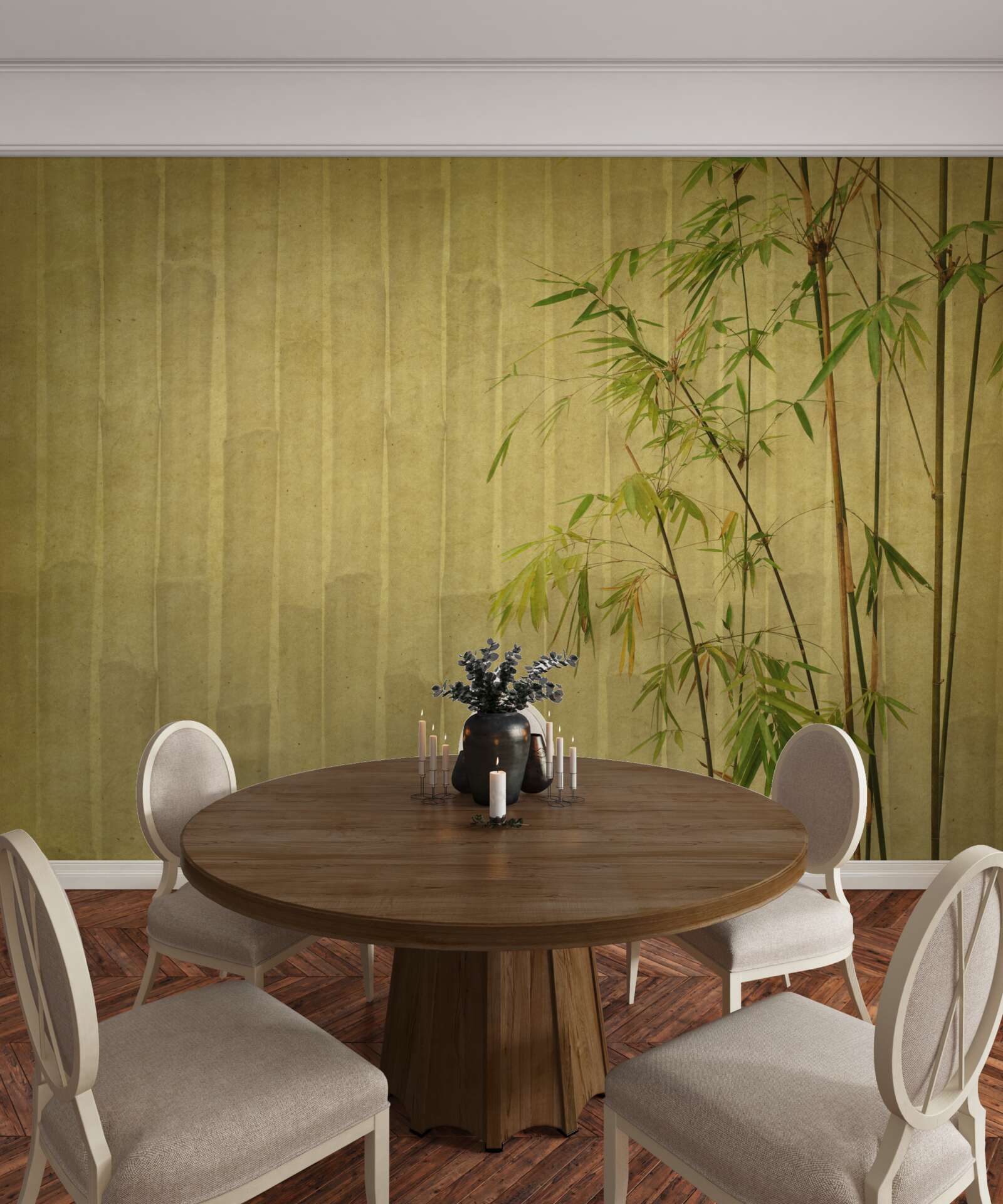 Papier peint les branches apicales des plantes tropicales sont sur une planche verticale