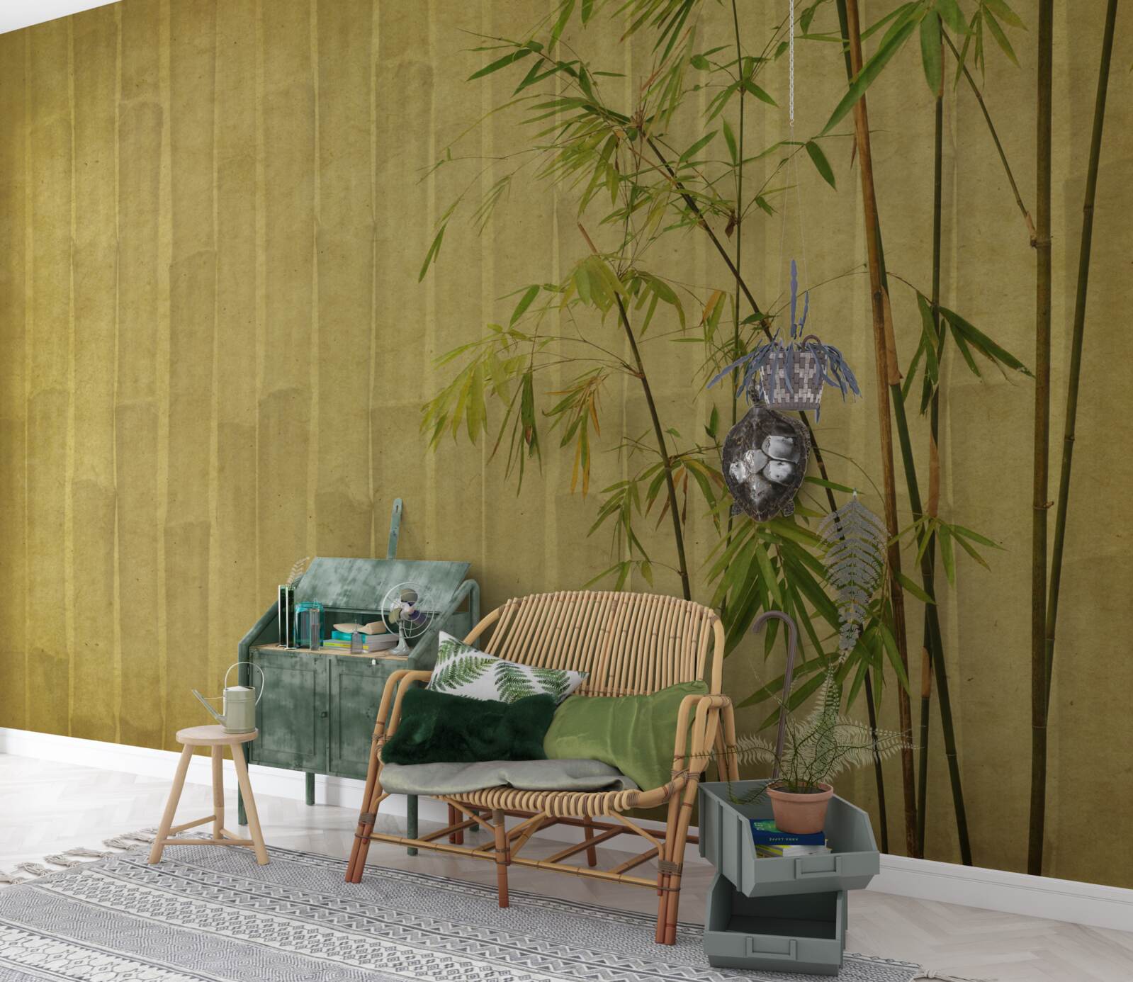 Papier peint les branches apicales des plantes tropicales sont sur une planche verticale