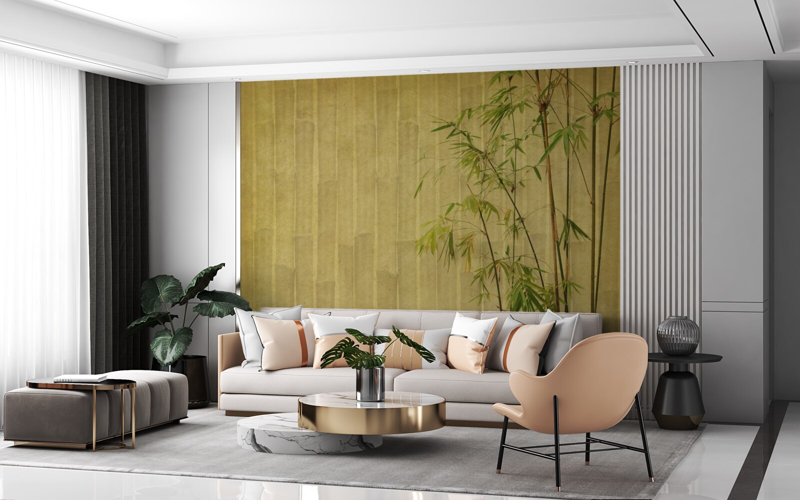 Papier peint les branches apicales des plantes tropicales sont sur une planche verticale