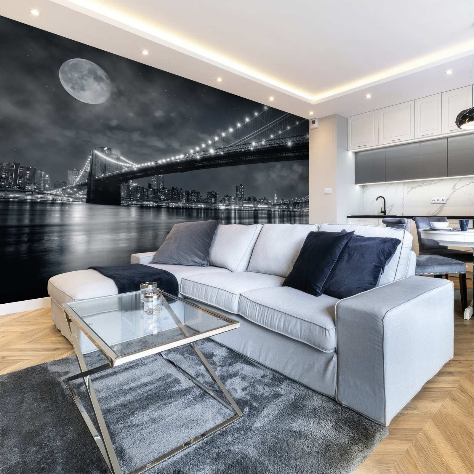 Papier peint nuit et pont de manhattan illuminé