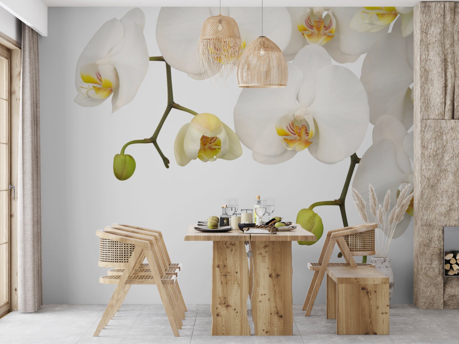 Papier peint orchidées suspendues à fleurs blanches