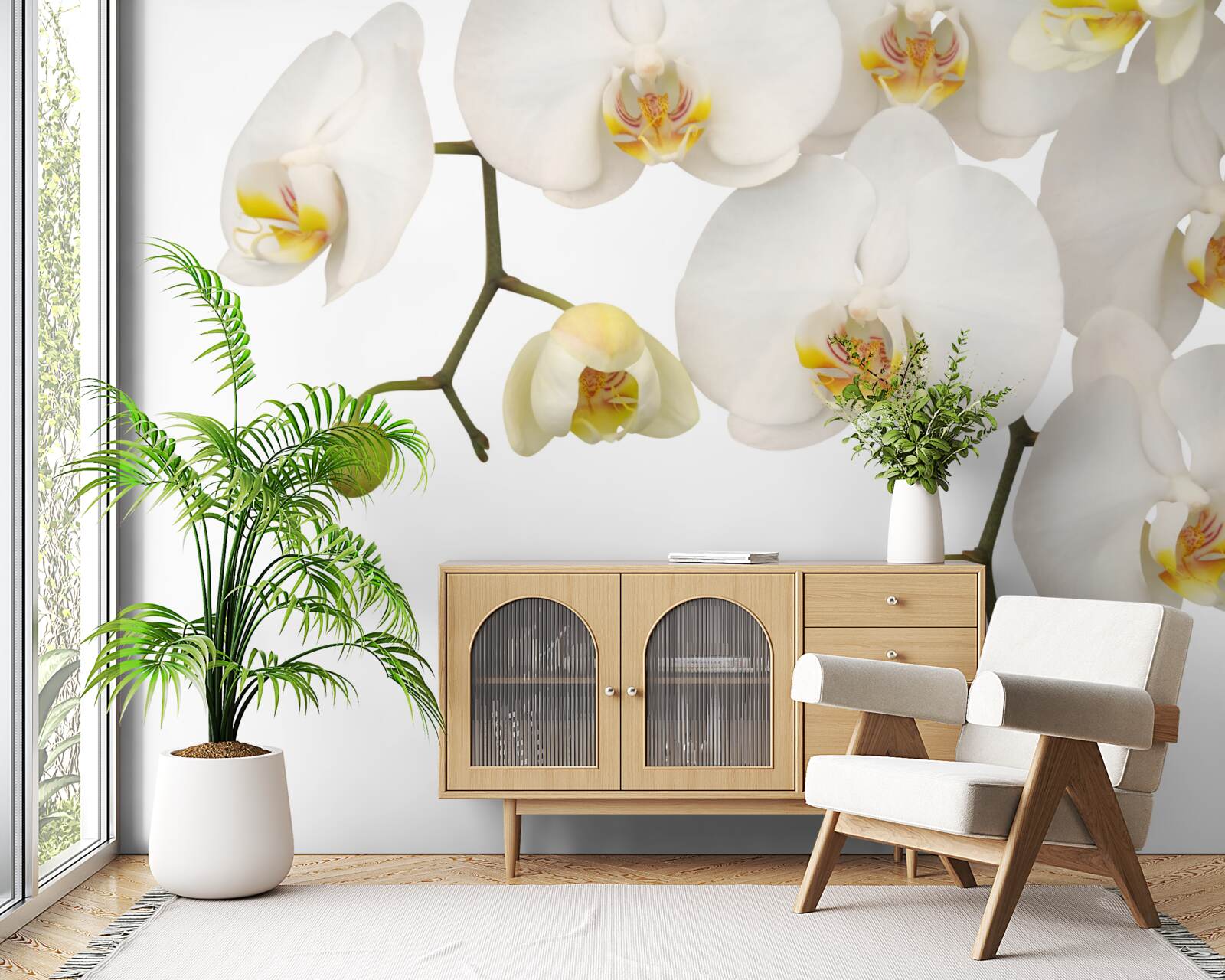 Papier peint orchidées suspendues à fleurs blanches