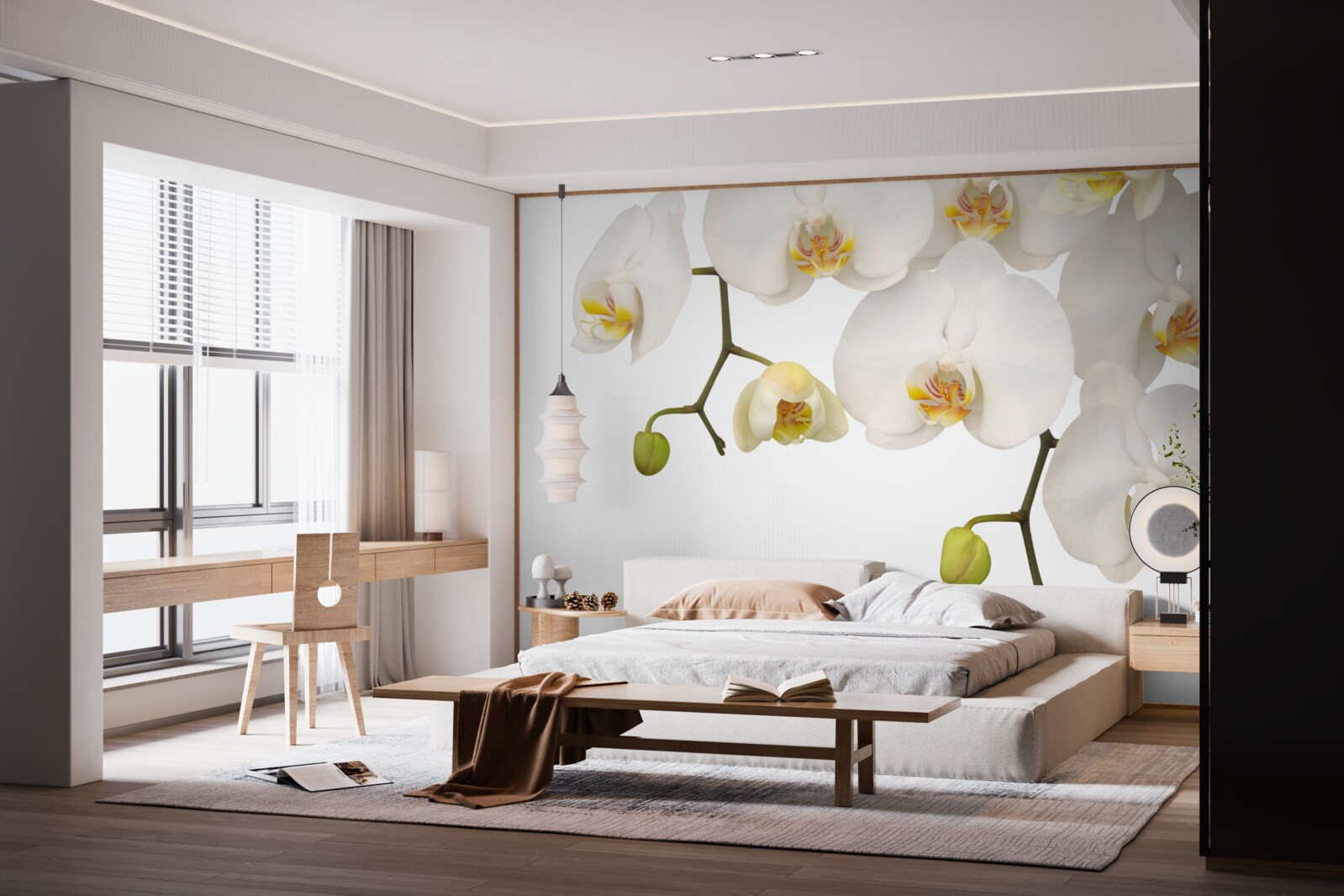 Papier peint orchidées suspendues à fleurs blanches