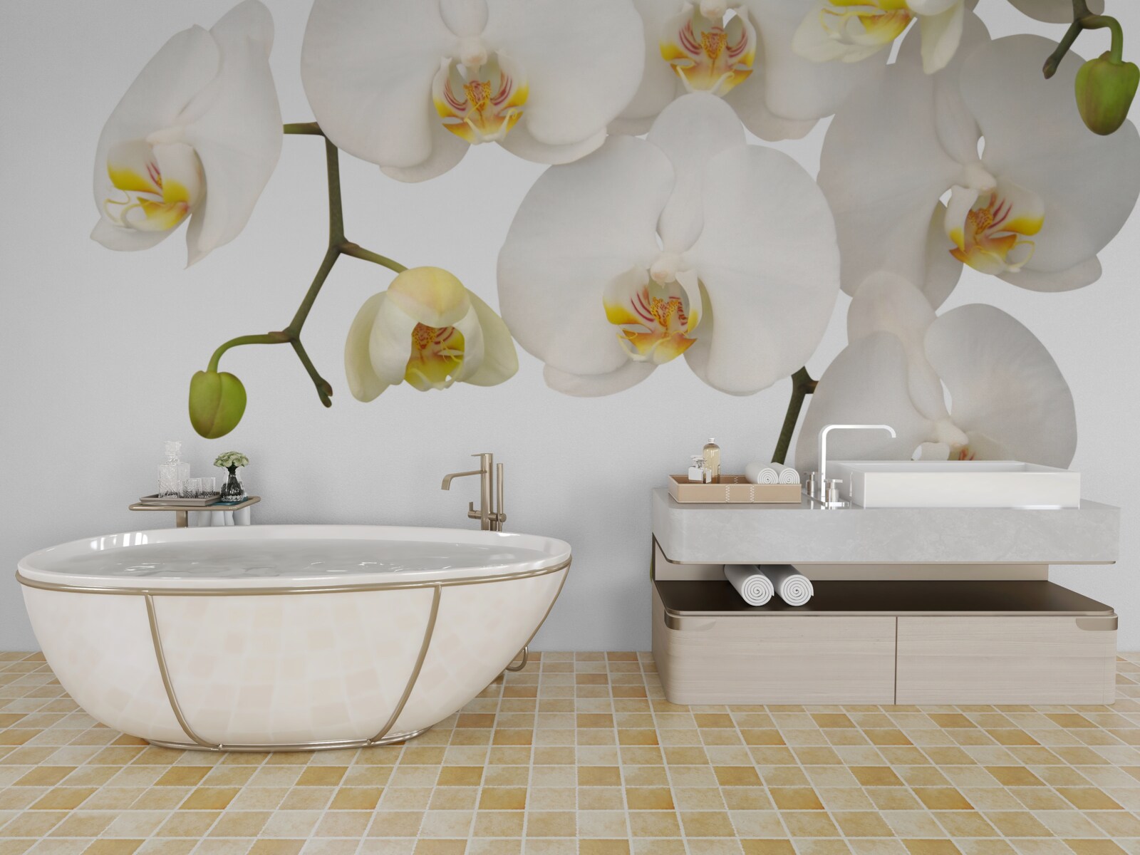 Papier peint orchidées suspendues à fleurs blanches