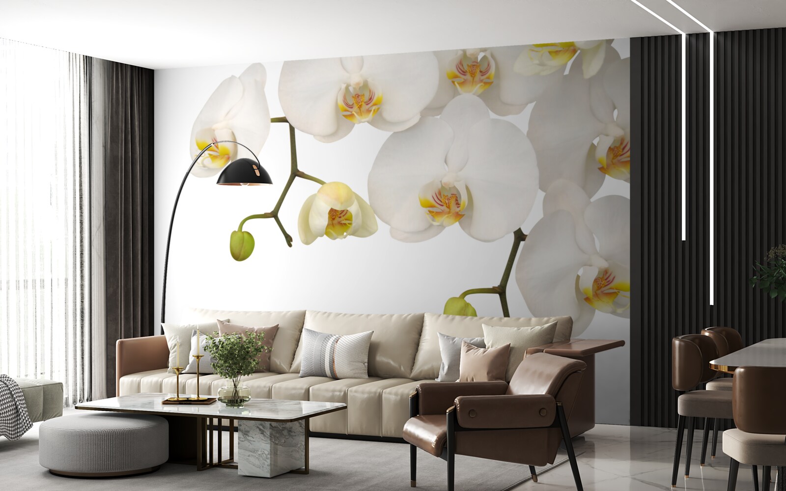 Papier peint orchidées suspendues à fleurs blanches