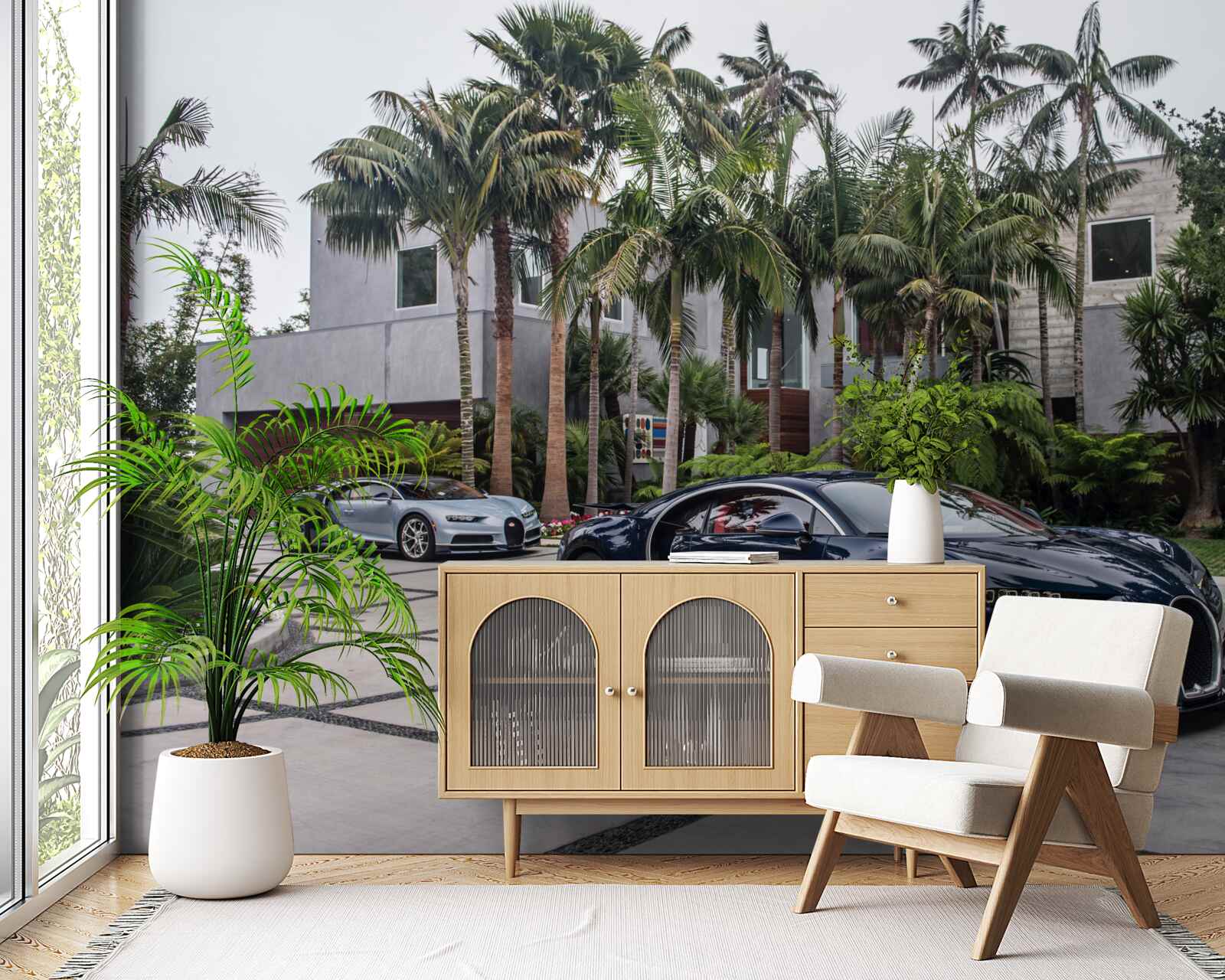 Papier peint des voitures de sport de luxe devant la résidence