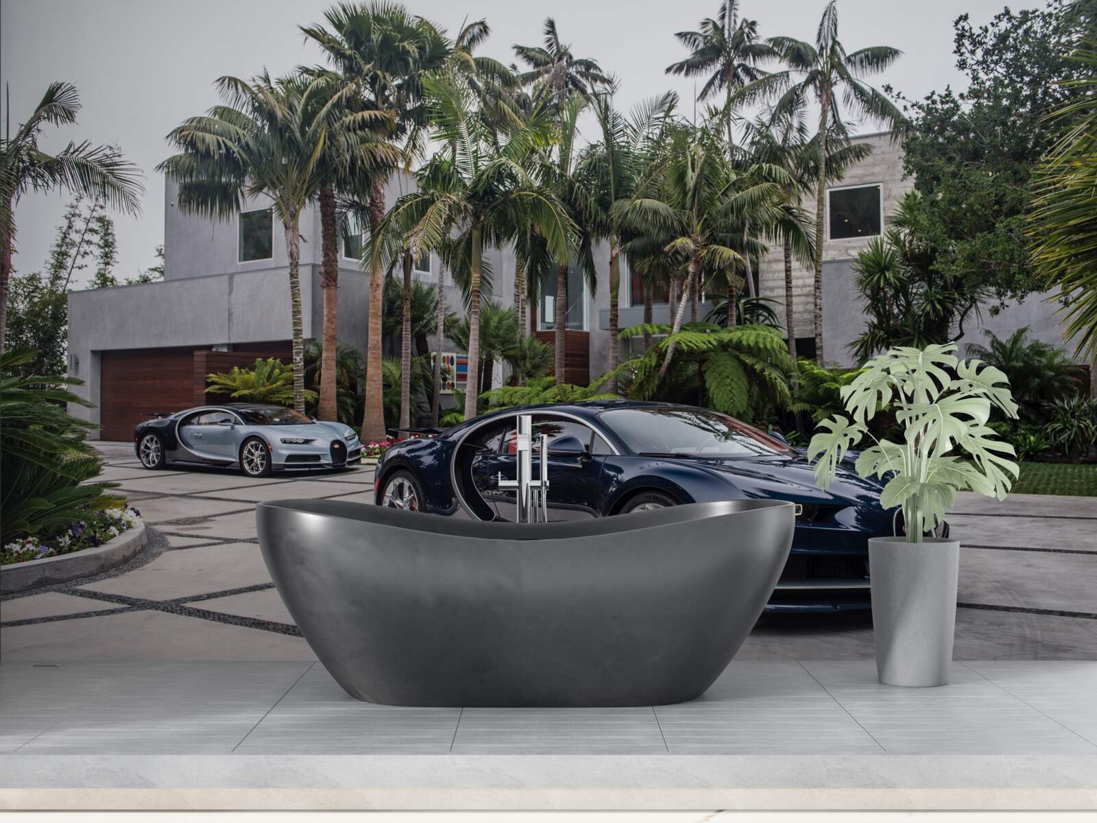 Papier peint des voitures de sport de luxe devant la résidence