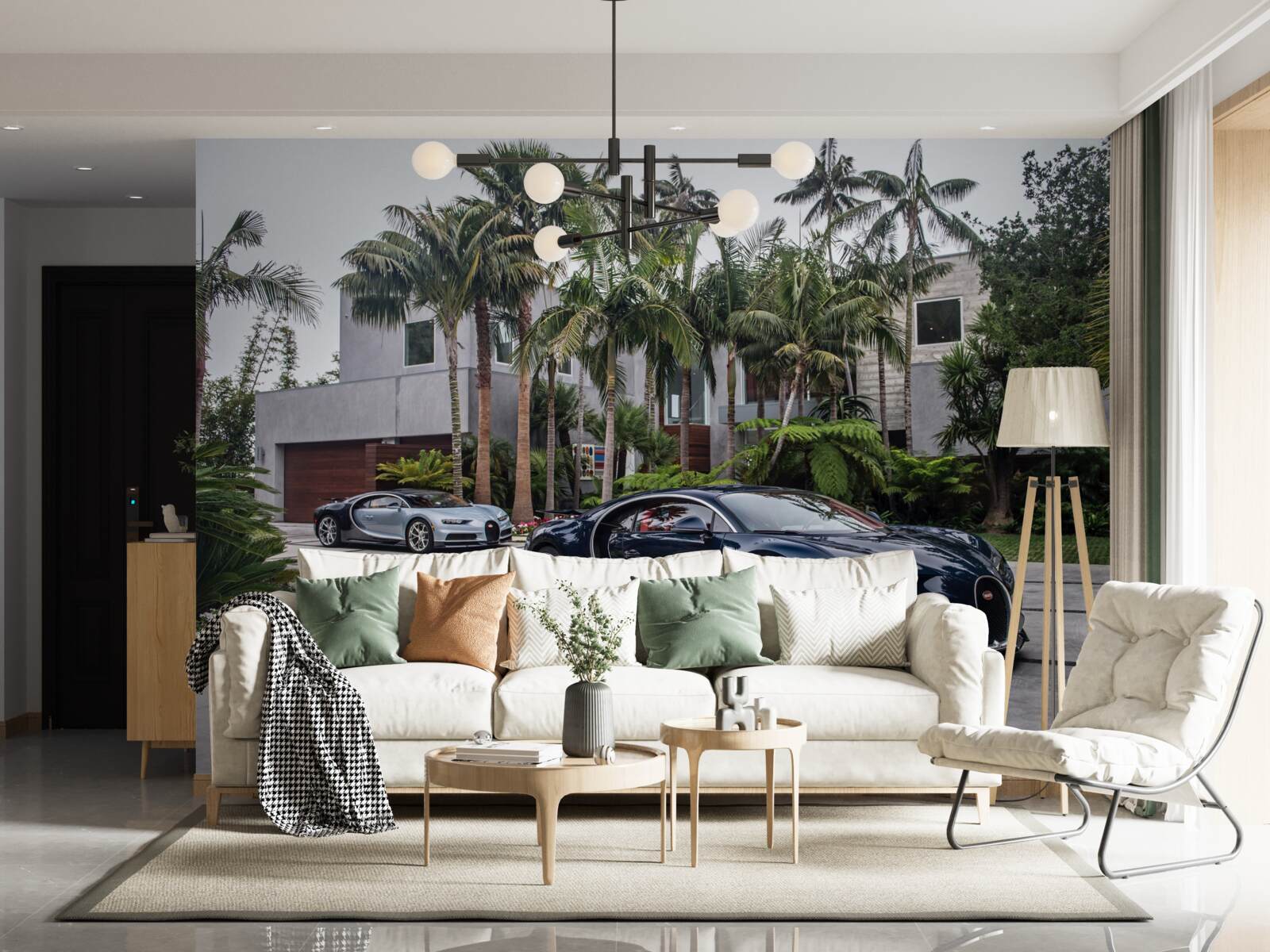 Papier peint des voitures de sport de luxe devant la résidence