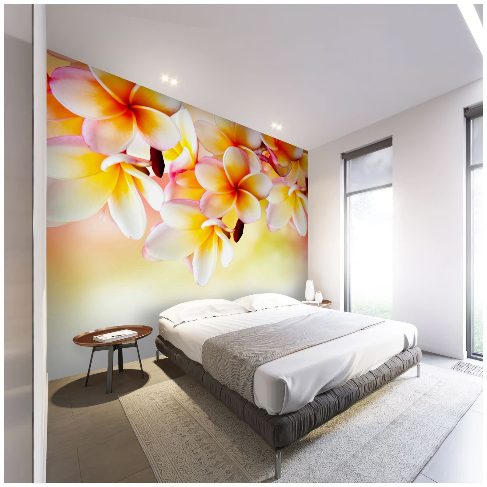 Papier peint des fleurs blanches et orange sont suspendues au-dessus de la surface de l'eau