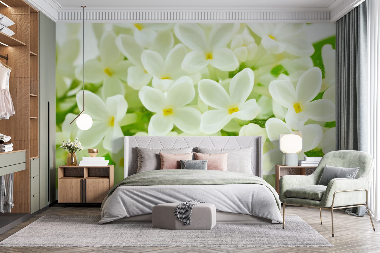 Papier peint des fleurs blanches comme la neige recouvrent abondamment l'arbre