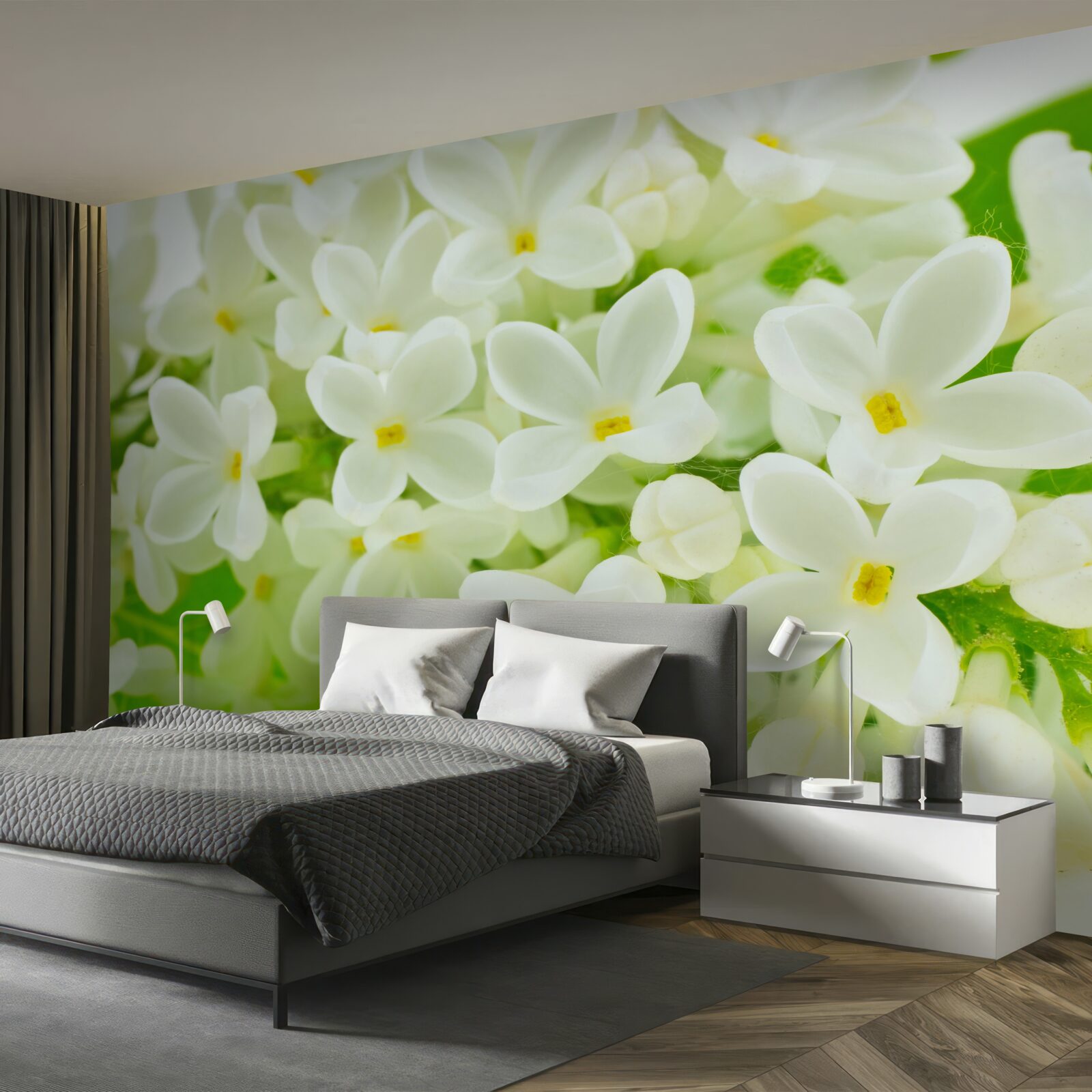 Papier peint des fleurs blanches comme la neige recouvrent abondamment l'arbre