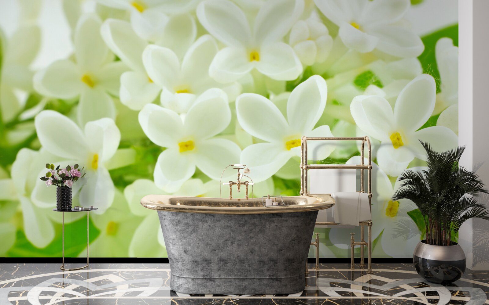 Papier peint des fleurs blanches comme la neige recouvrent abondamment l'arbre