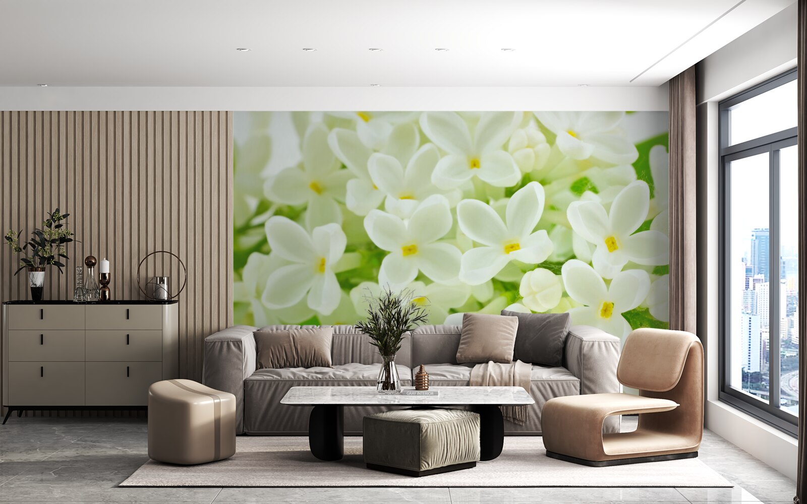 Papier peint des fleurs blanches comme la neige recouvrent abondamment l'arbre