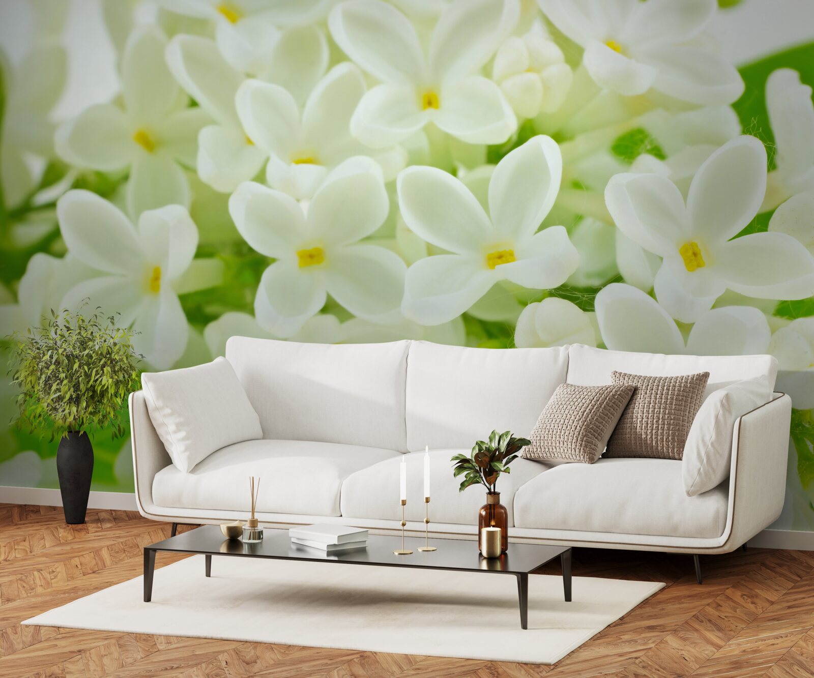 Papier peint des fleurs blanches comme la neige recouvrent abondamment l'arbre