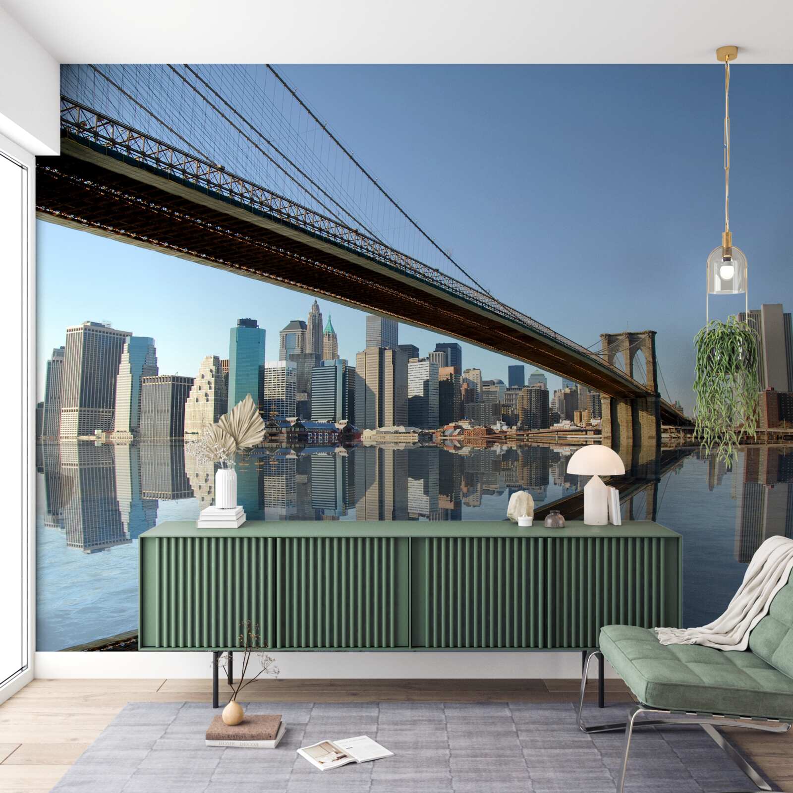 Papier peint un pont traversant une rivière et menant à une grande ville