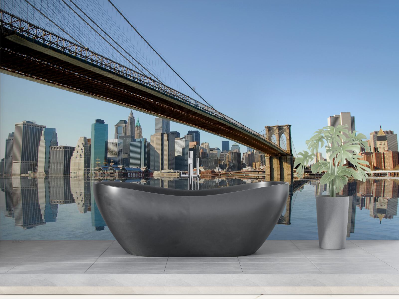 Papier peint un pont traversant une rivière et menant à une grande ville