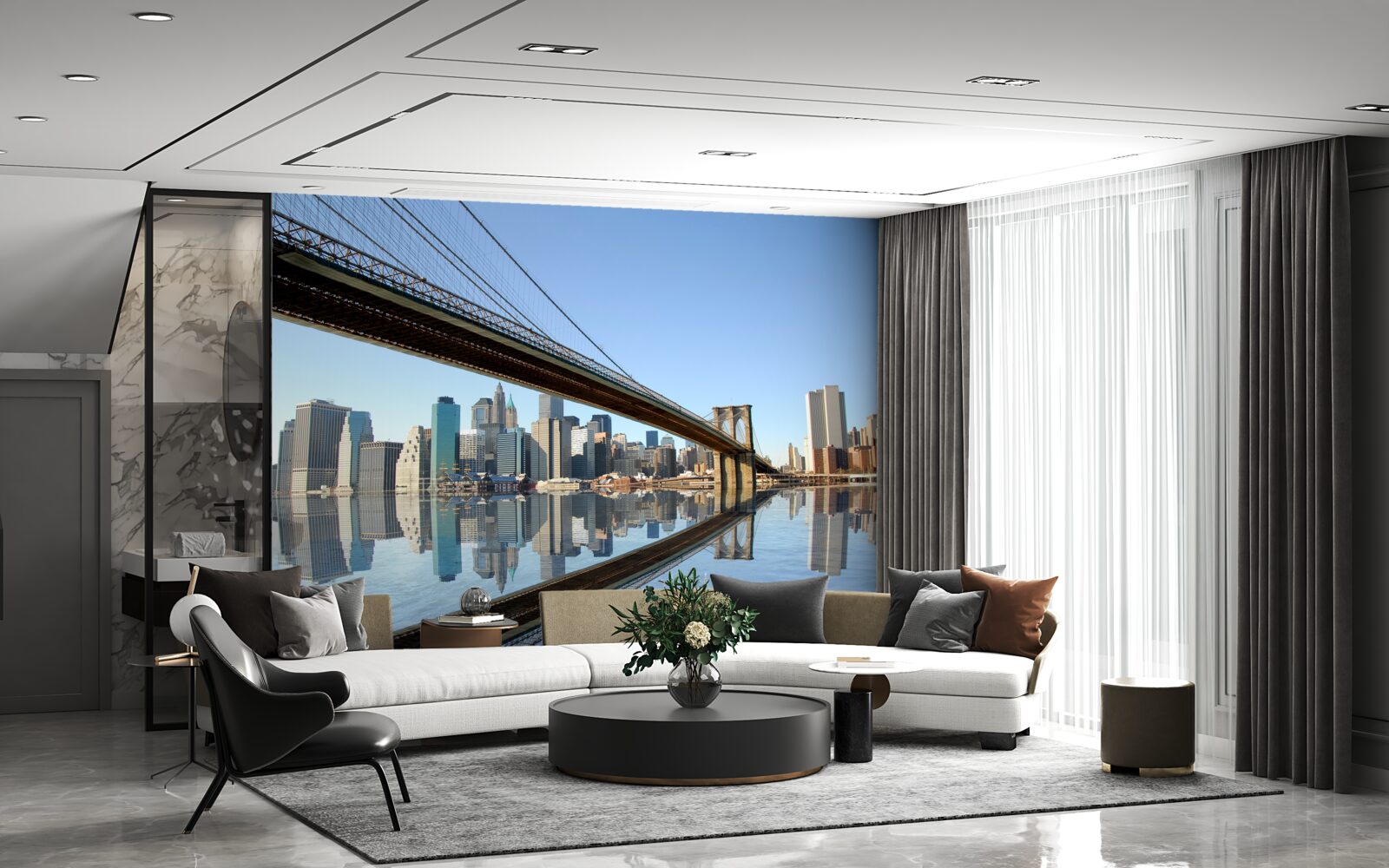 Papier peint un pont traversant une rivière et menant à une grande ville