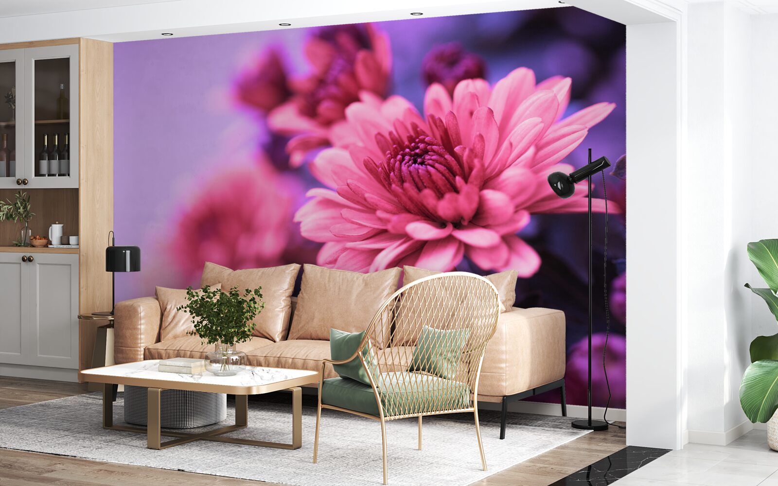 Papier peint les asters roses fleurissent le matin