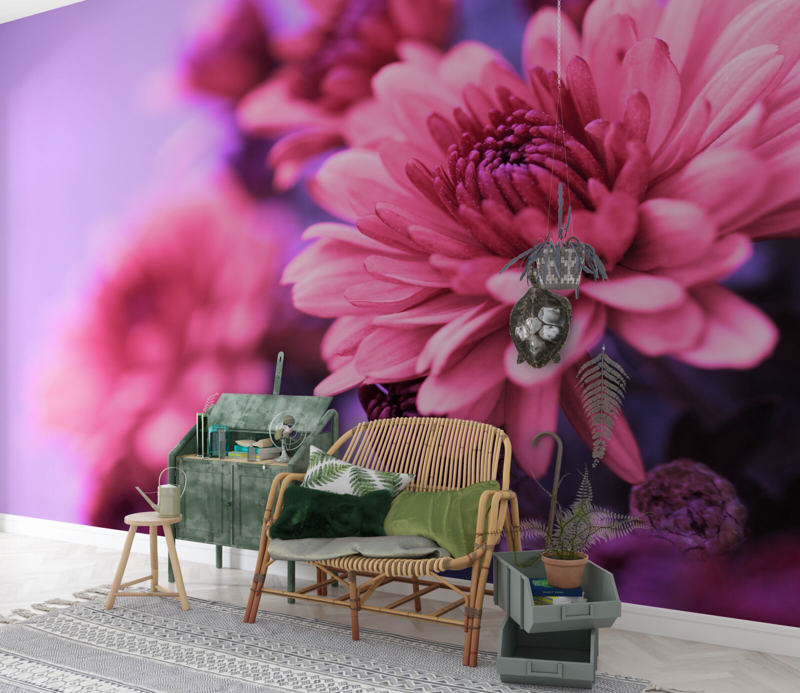 Papier peint les asters roses fleurissent le matin